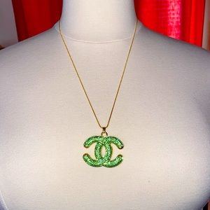 Fabulously Fitted| Emerald Rhinestone Chain Statement Necklace